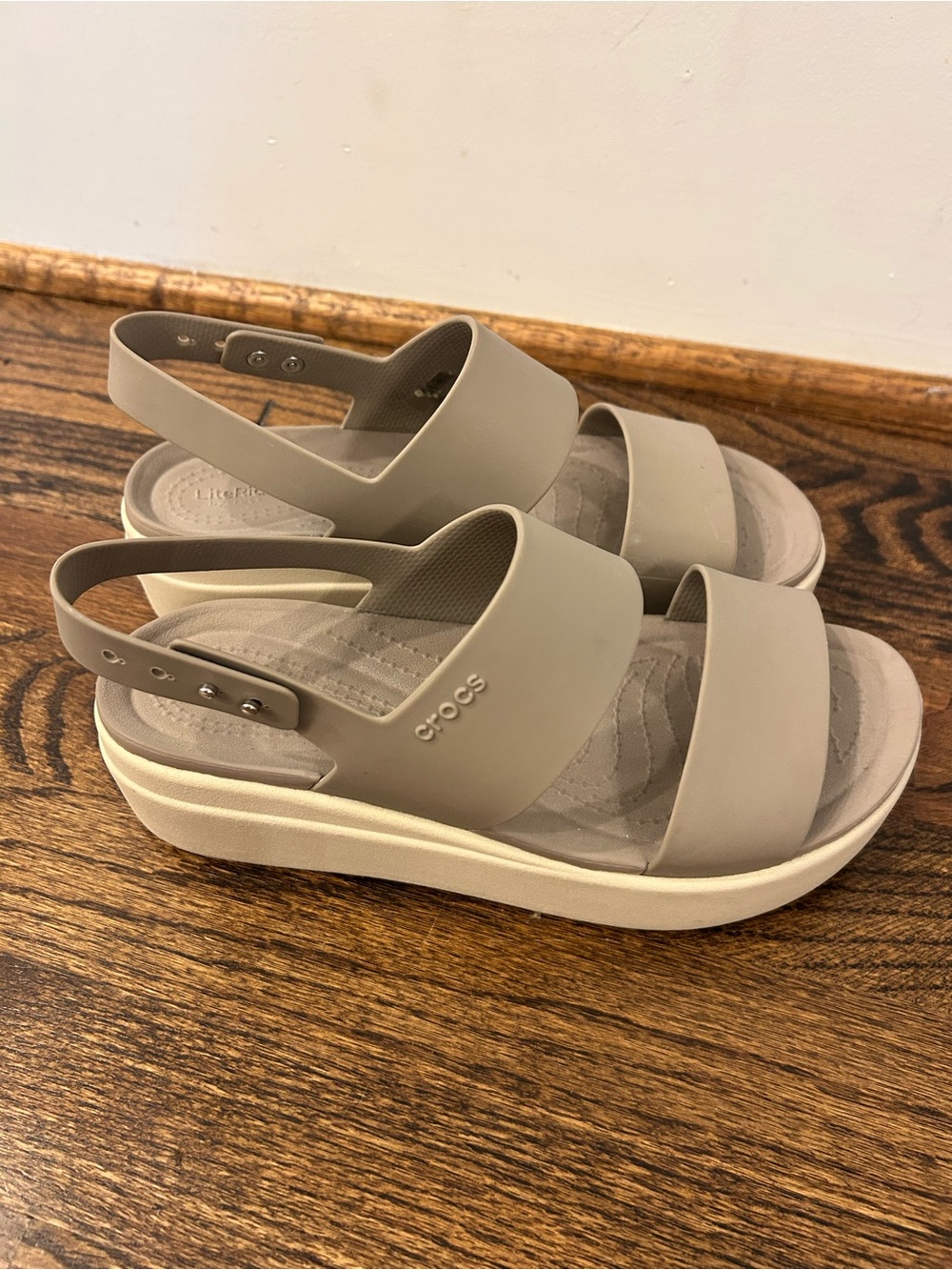 CROCS Women's Taupe Platform Slingback Sandals